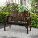 Two Seater Solid Wood Bench Loveseat with Inclined Backrest and Armrests