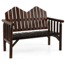 Two Seater Solid Wood Bench Loveseat with Inclined Backrest and Armrests