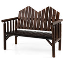 Two Seater Solid Wood Bench Loveseat with Inclined Backrest and Armrests