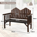 Two Seater Solid Wood Bench Loveseat with Inclined Backrest and Armrests