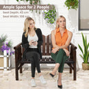 Two Seater Solid Wood Bench Loveseat with Inclined Backrest and Armrests