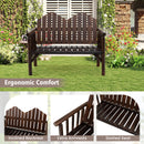 Two Seater Solid Wood Bench Loveseat with Inclined Backrest and Armrests