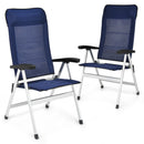 2-Piece Patio Portable Folding Lounge Chair With Raised Backrest-Navy