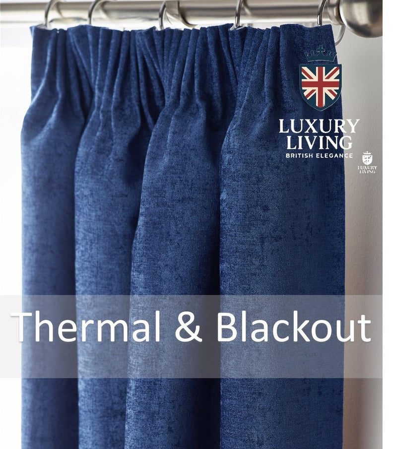 Chenille Blackout Taped Curtains Blue