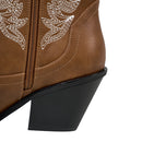 Embroidered Pointed Toe Cowboy Ankle Boots with Block Heel
