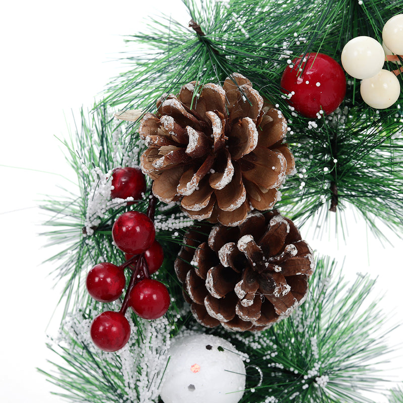Livingandhome 32cm Snow Flocked Christmas Artificial Wreath with Classical Xmas Ornaments