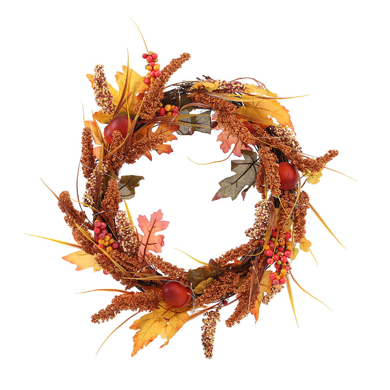 Lighted Artificial Sorghum Fall Wreath