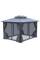 12 x 10FT Metal Frame Hardtop Patio Gazebo with Curtains