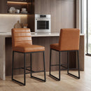 Hartwell Set Of 2 Light Brown Leather Bar Stools