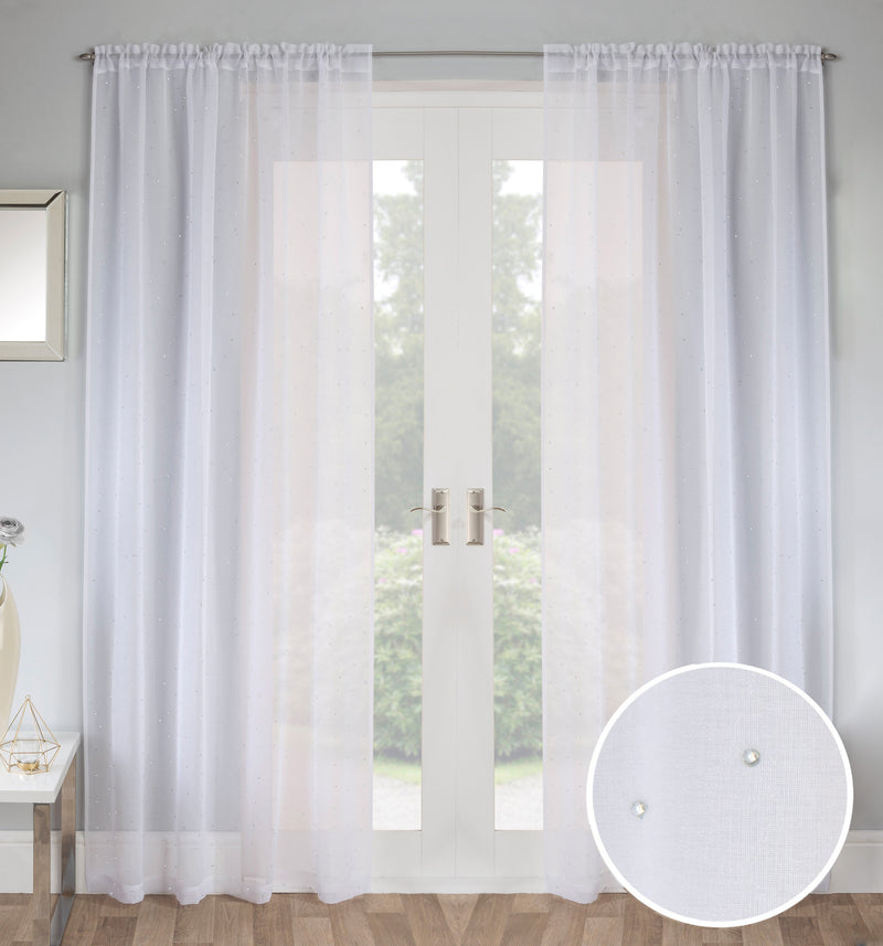 Pair of Jewel White Voile Panels with Sparkle Pattern and Rod Pocket Header