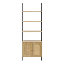 Livingandhome Wooden Bookshelf with Rattan Cabinet