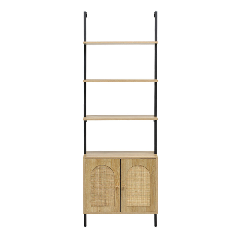 Livingandhome Wooden Bookshelf with Rattan Cabinet