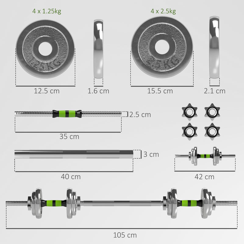 SPORTNOW 20kg 2-in-1 Adjustable Weights Dumbbells Set For Home Gym