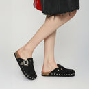 Closed-Toe Slip-On Mules Sandals - Black Studded