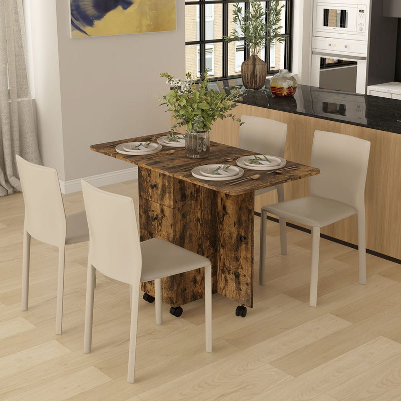 HOMCOM Folding Dining Table, Drop Leaf Table With Drawers Distressed