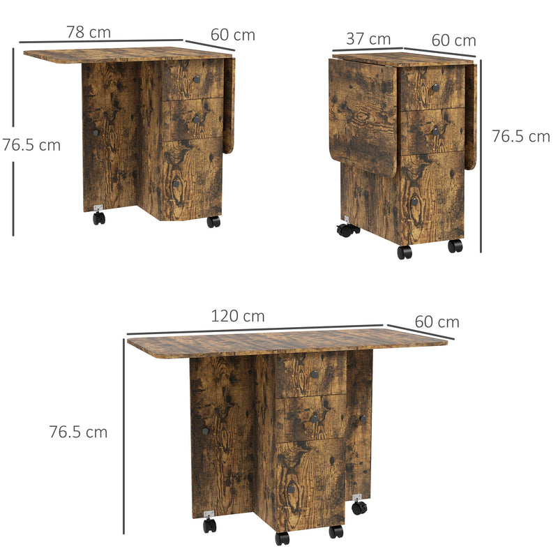 HOMCOM Folding Dining Table, Drop Leaf Table With Drawers Distressed