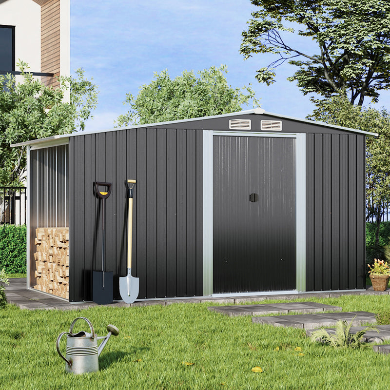 Livingandhome Garden Metal Storage Shed With Log Storage