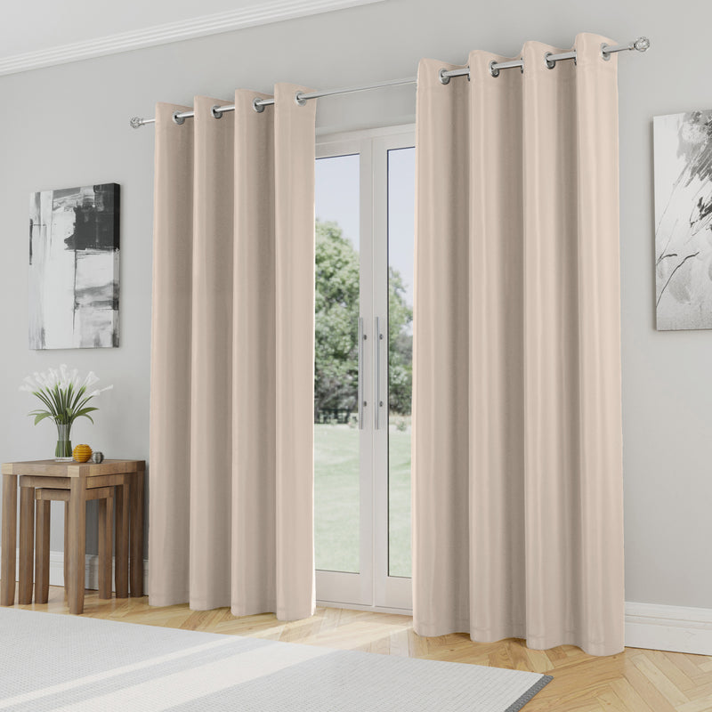 Enhanced Living Nightfall Plain Supersoft Natural Cream/Beige Thermal Blockout Eyelet Curtains - Pair