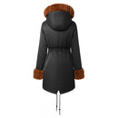Mid-Length Hooded Coat With Drawstring Waist