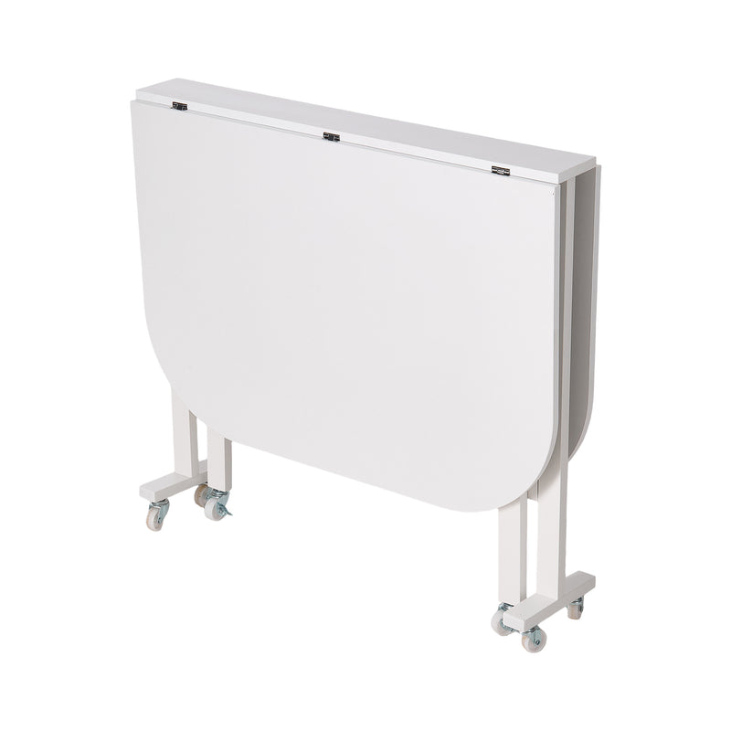 Livingandhome White Folding Dining Table with Wheels