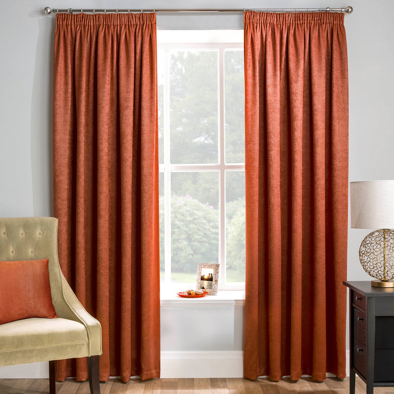 Enhanced Living Matrix Orange Tape Top Thermal Noise Reducing Dim Out Curtains - Pair