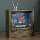 22cm Battery Operated Light up Antique Gold TV Christmas Water Spinner with Santa Scene & LEDs