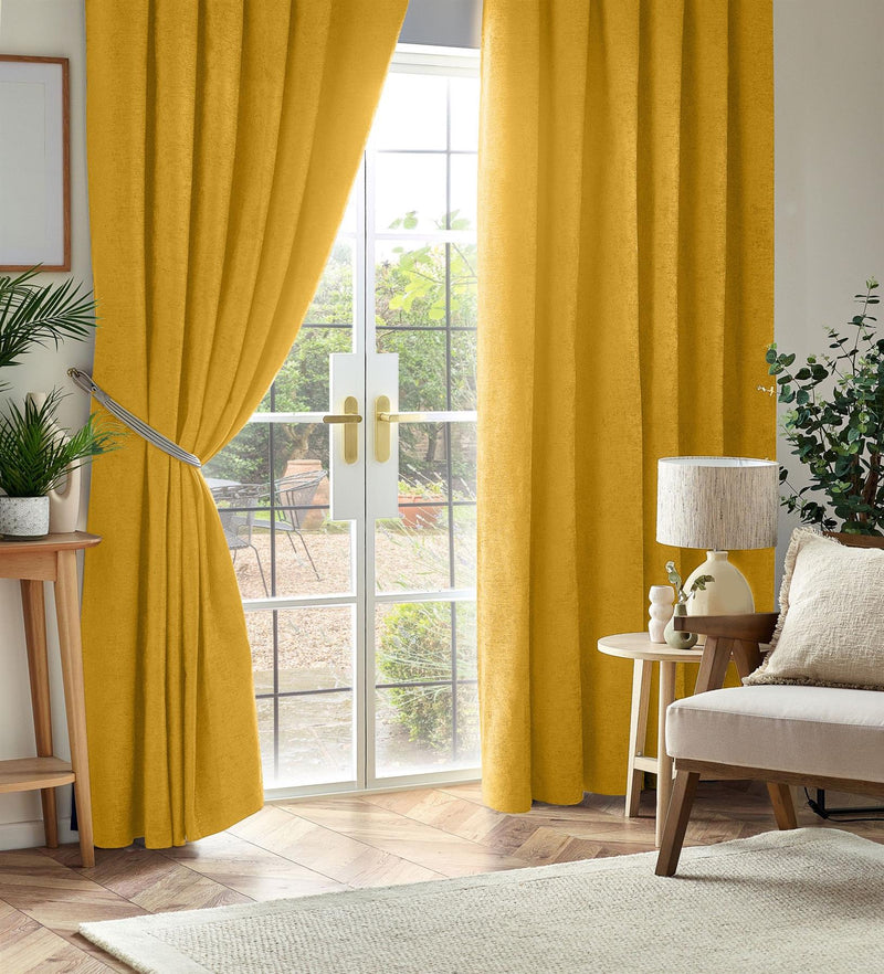 Chenille Blackout Taped Curtains Ochre