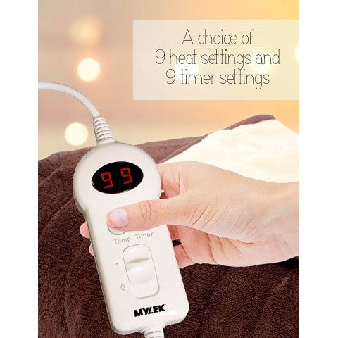 MYLEK Electric Heated Throw In Chocolate & Cream  9 Heat & Timer Settings, Easy To Use Digital Control, Machine Washable