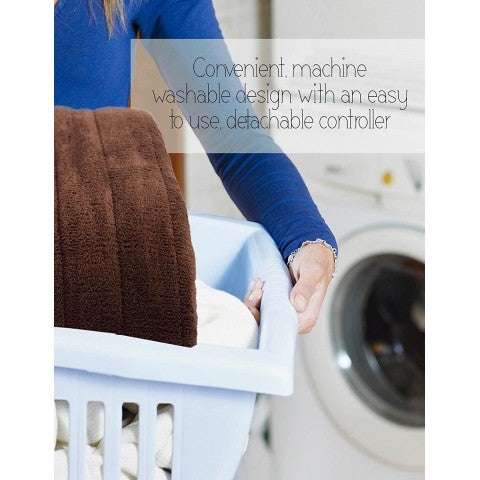 MYLEK Electric Heated Throw In Chocolate & Cream  9 Heat & Timer Settings, Easy To Use Digital Control, Machine Washable