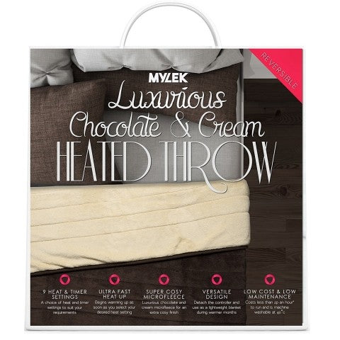 MYLEK Electric Heated Throw In Chocolate & Cream  9 Heat & Timer Settings, Easy To Use Digital Control, Machine Washable