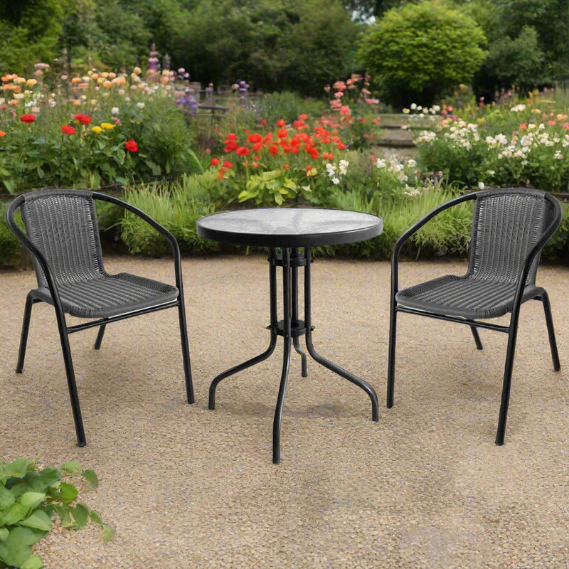 Silver & Stone Milano Rattan Bistro 3 Piece Furniture Set - Grey