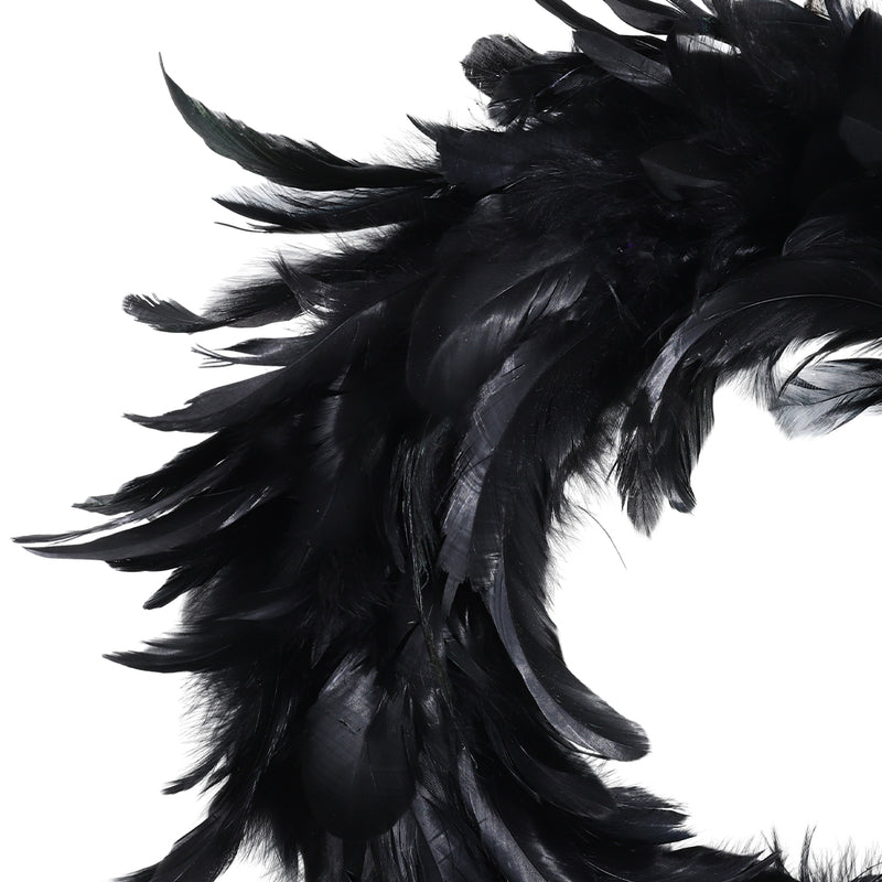 Black Feather Wreath with Lights for Halloween