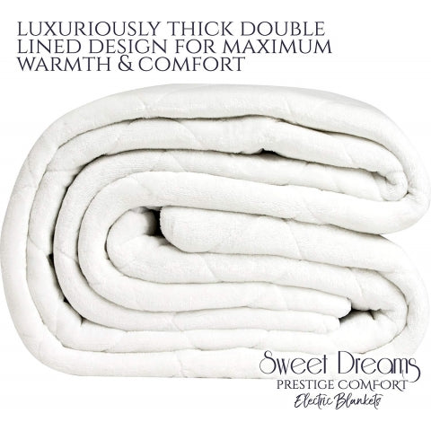Sweet Dreams Electric Blanket Single Size - Plush Fleece Quilted - 10 Timer & 9 Heat Settings - Overheat Protection