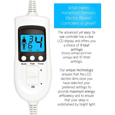 Homefront Single Luxury Fleece Electric Blanket With Digital Control, 9 Heat Settings and Timer Setting