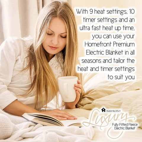 Homefront King Size Luxury Fleece Electric Blanket With Digital Control, 9 Heat Settings and Timer Setting