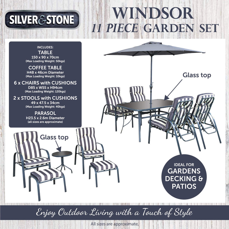Silver & Stone Windsor Outdoor 11 Piece Furniture Set - Grey