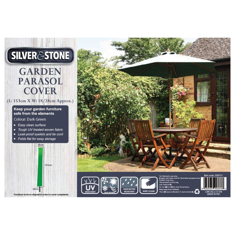 Silver & Stone Outdoor Garden Parasol Cover 153 x 28cm