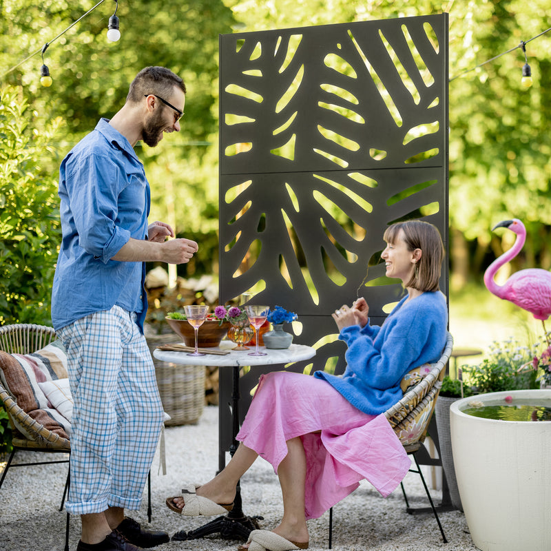 Outsunny Metal Outdoor Privacy Screen with Stand for Garden Black