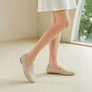 Pair Of Fashion Studded Slip-on Loafers - Beige