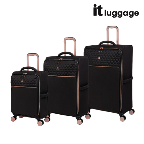 IT Luggage Divinity Black & Rose Gold 8 Wheel Suitcase