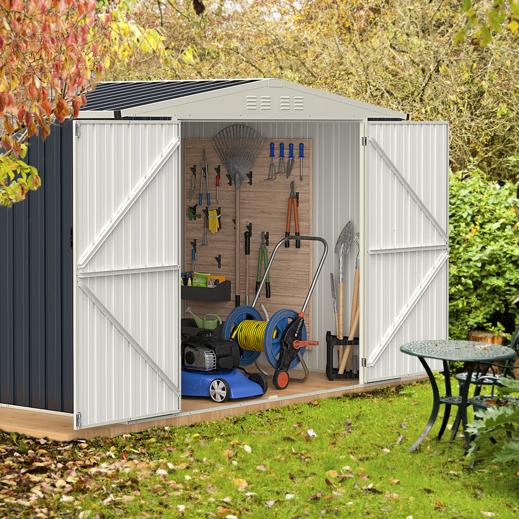 246 X 193 CM Metal Outdoor Storage Shed With Snap-on Structures-Grey