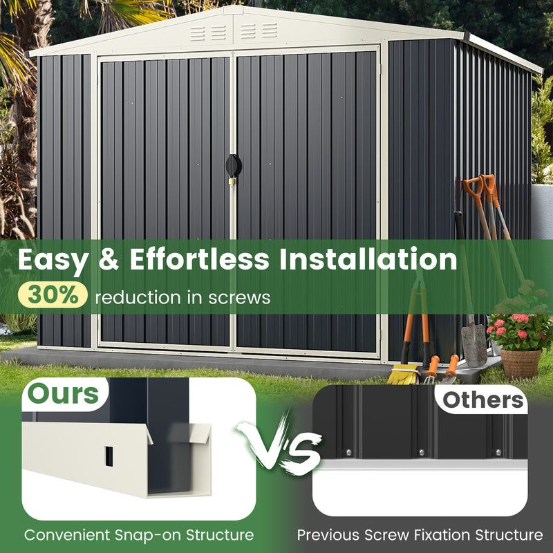 246 X 193 CM Metal Outdoor Storage Shed With Snap-on Structures-Grey