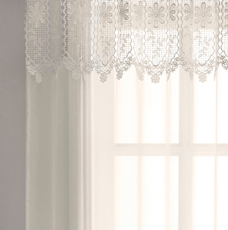 Pair of Kensington Natural Floral MacramÃ© Top Panels on a Crush Voile Base 229CM