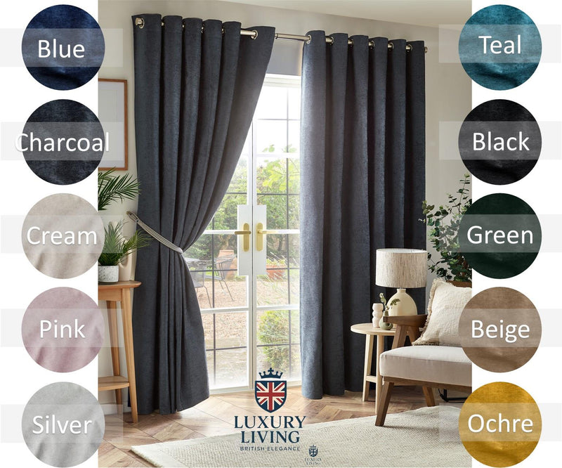 Chenille Blackout Taped Curtains Charcoal