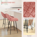 HOMCOM Bar Stools Set Of 2, Velvet-Touch Fabric Counter Height Bar Chairs Pink