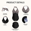 V-Neck One-Piece Swimsuit - Black Leopard