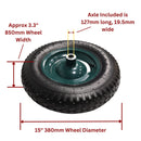 Replacement 16" x 4" Pneumatic Heavy Duty Garden Wheelbarrow Wheel & Axel In Green