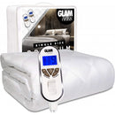 GlamHaus Electric Blanket - Fitted Mattress Bed Cover - White Diamond Quilted - Settings For Feet And Body, Timer