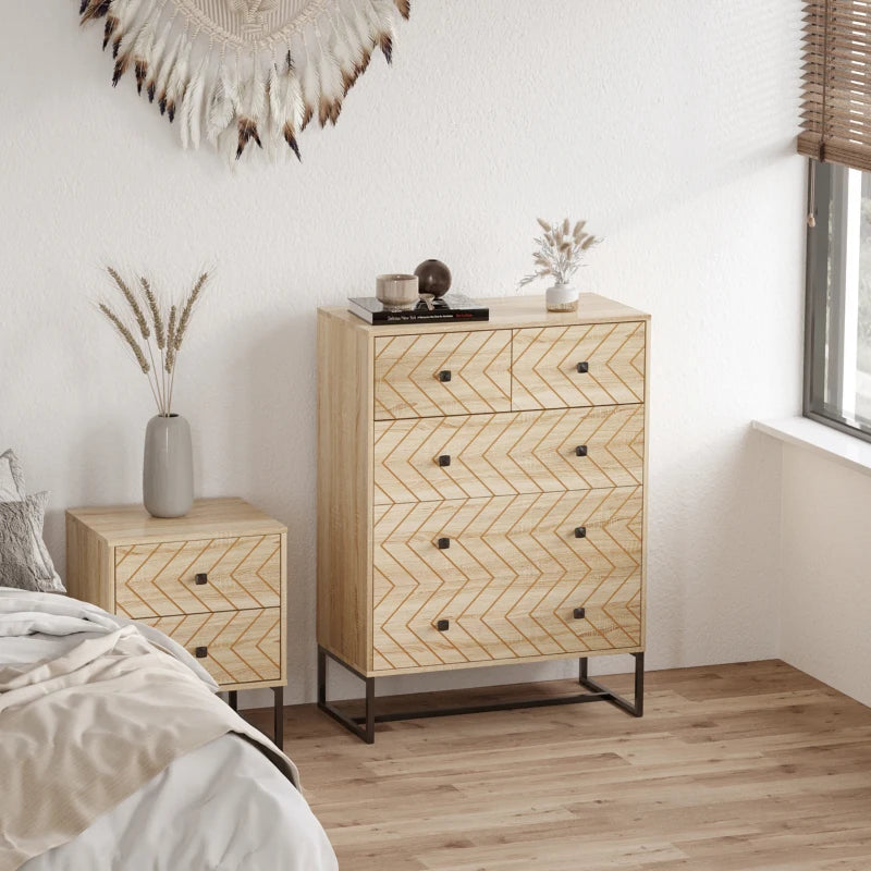 HOMCOM Chest Of 5 Drawers Storage Unit Zig Zag Design w/ Black Metal Handles