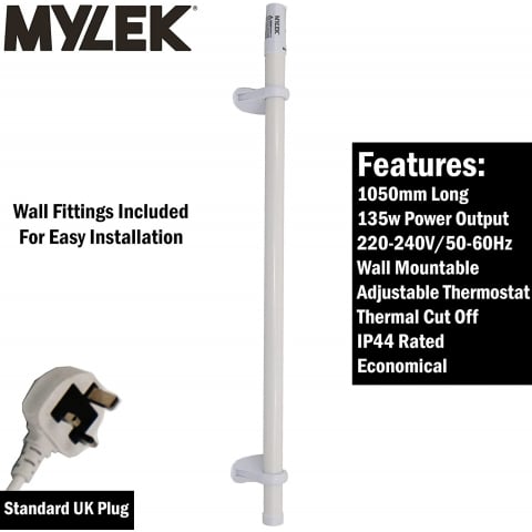 Mylek Tubular Heater 135W - 1050mm - Low Energy Tube - Built in Thermostat And Mounting Brackets Greenhouse, Garage, Caravan